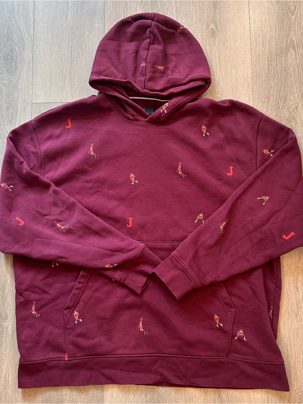 Jordan Men's Burgundy Hoodie with Red Embroidered Accents